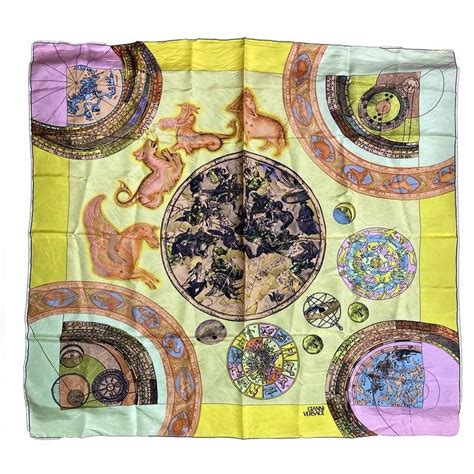 Vintage 90s Gianni Versace astrology zodiac silk print scarf  